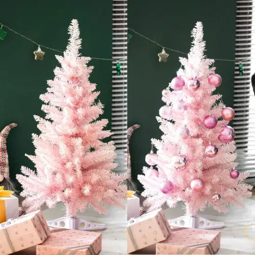 Glowing Desktop Christmas Tree in Pink & Green for Festive Decor 