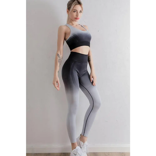 Gradient Sports Bra and Leggings Set - Grey/Black / S - CynthiaMonica CM