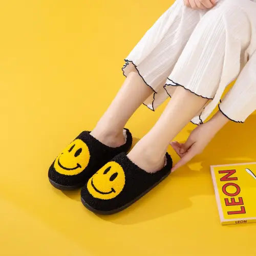 Groove in Comfort with Melody Smiley Face Cozy Slippers