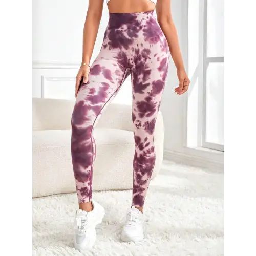 Tie-Dye Wide Waistband Active Leggings - Magenta / S - CynthiaMonica CM