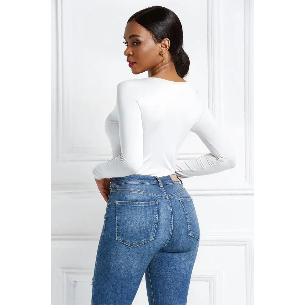 Half Zip Scoop Neck Long Sleeve Bodysuit