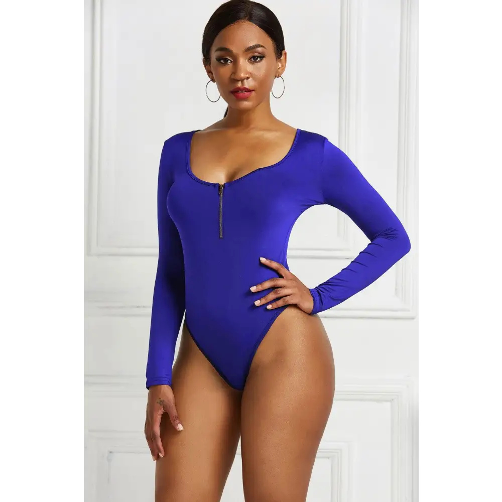 Half Zip Scoop Neck Long Sleeve Bodysuit