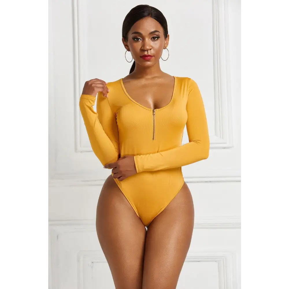 Half Zip Scoop Neck Long Sleeve Bodysuit