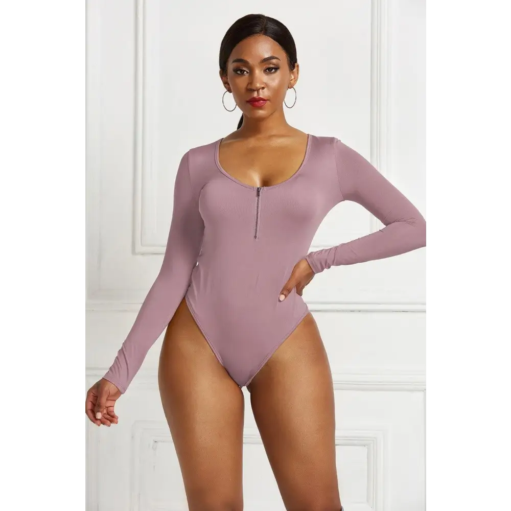 Half Zip Scoop Neck Long Sleeve Bodysuit