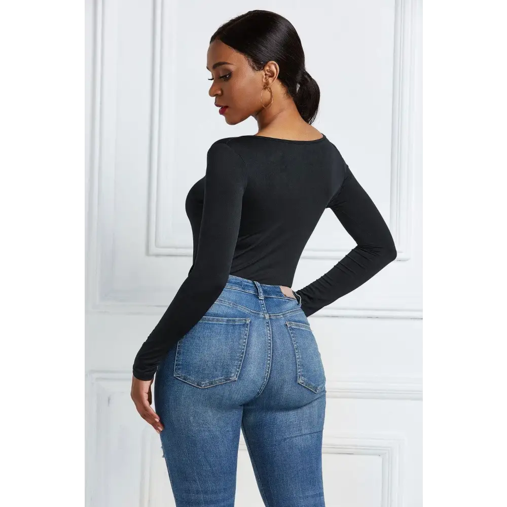 Half Zip Scoop Neck Long Sleeve Bodysuit