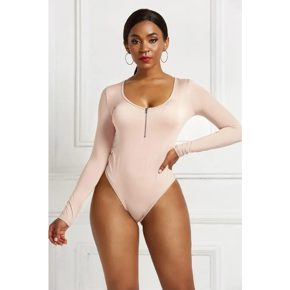 Half Zip Scoop Neck Long Sleeve Bodysuit