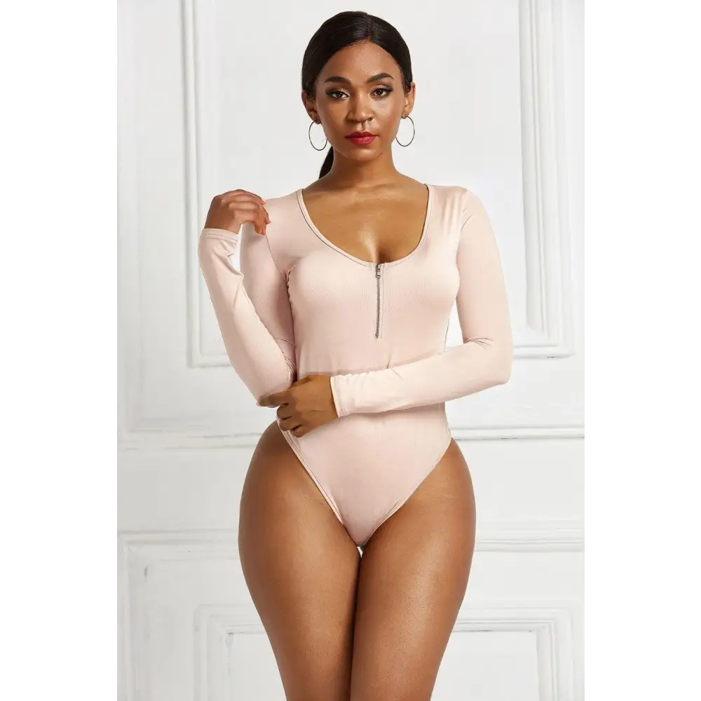 Half Zip Scoop Neck Long Sleeve Bodysuit