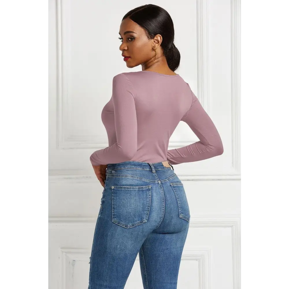 Half Zip Scoop Neck Long Sleeve Bodysuit