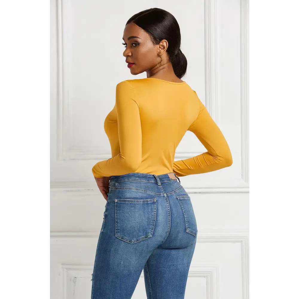 Half Zip Scoop Neck Long Sleeve Bodysuit