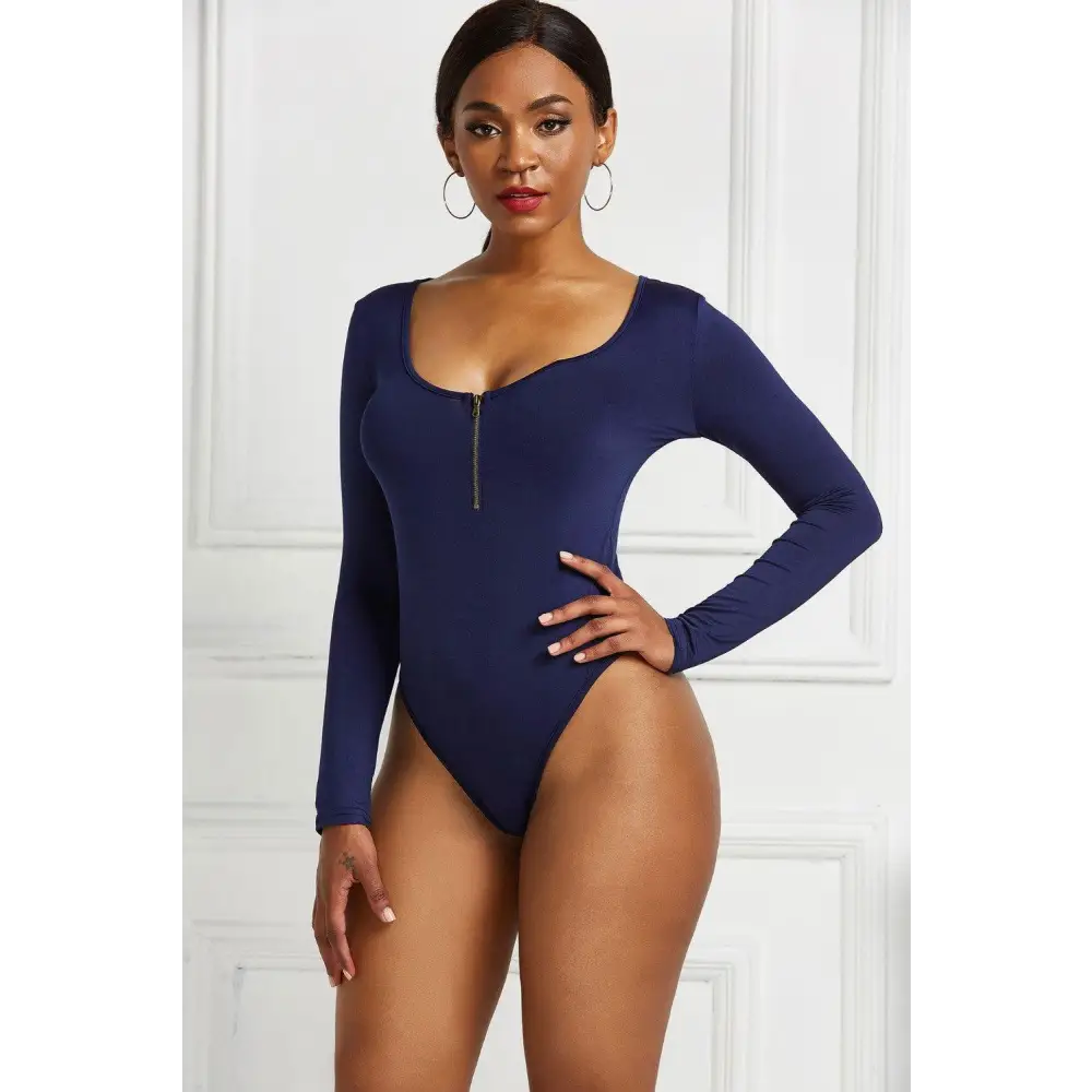 Half Zip Scoop Neck Long Sleeve Bodysuit