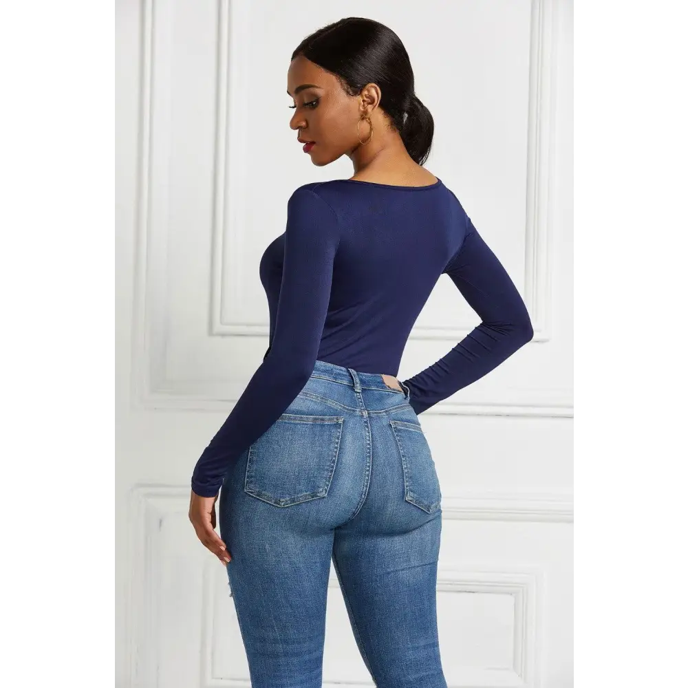 Half Zip Scoop Neck Long Sleeve Bodysuit