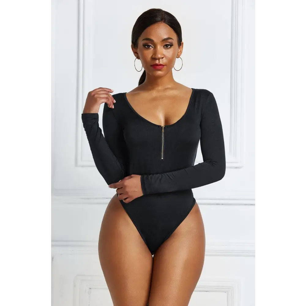 Half Zip Scoop Neck Long Sleeve Bodysuit