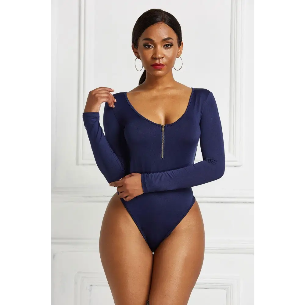 Half Zip Scoop Neck Long Sleeve Bodysuit