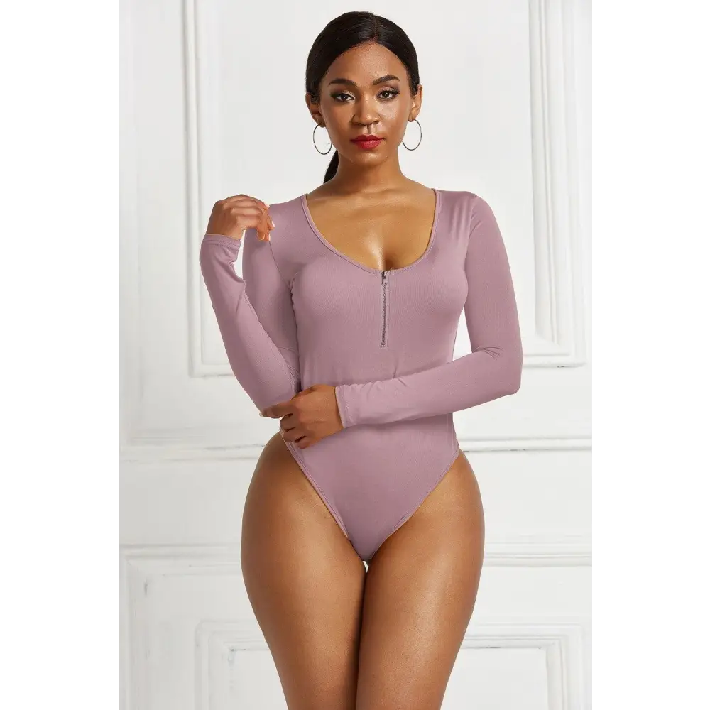 Half Zip Scoop Neck Long Sleeve Bodysuit