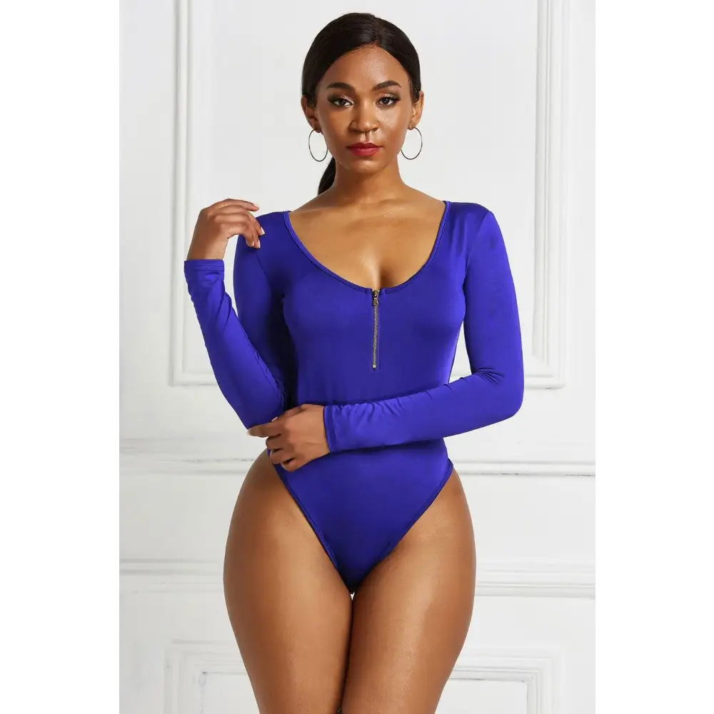 Half Zip Scoop Neck Long Sleeve Bodysuit