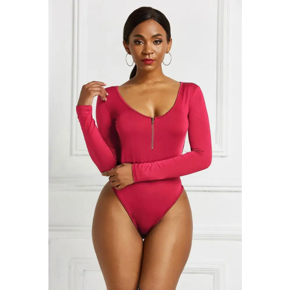 Half Zip Scoop Neck Long Sleeve Bodysuit