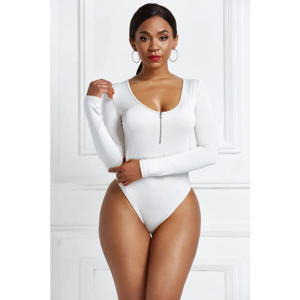 Half Zip Scoop Neck Long Sleeve Bodysuit