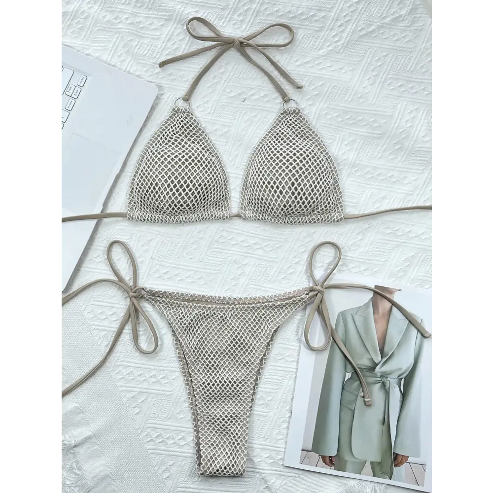 Stunning Twin Grace Halter Neck Tie Bikini Set for Beach Bliss