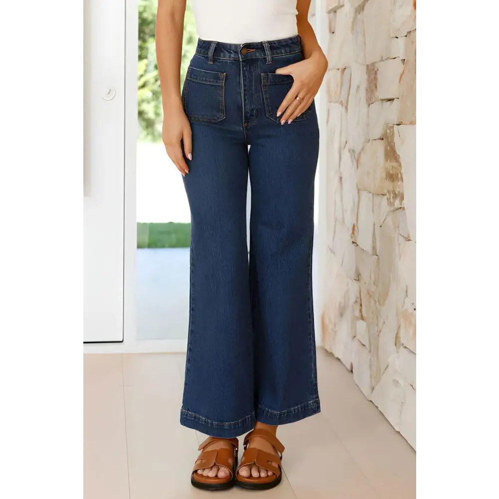 High Waist Bootcut Jeans with Pockets