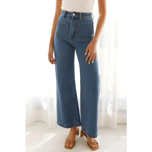 High Waist Bootcut Jeans with Pockets - CM Fashion