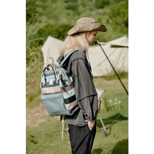 Striped Nylon Backpack