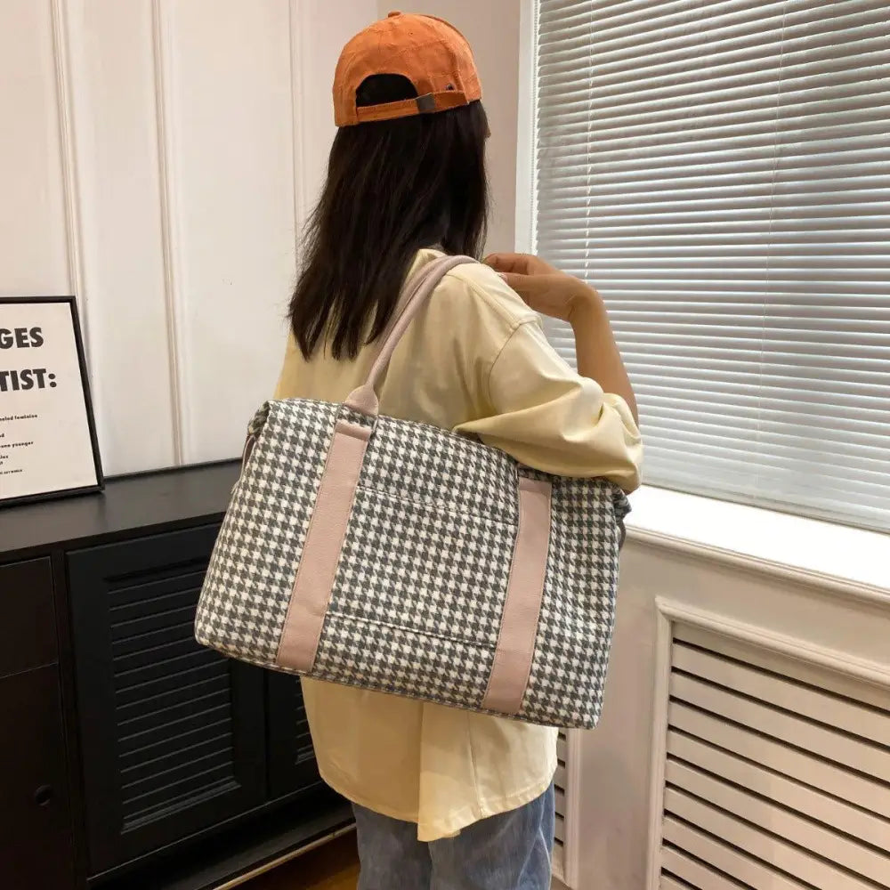 Stylish Houndstooth Canvas Travel Bag with Original Tags