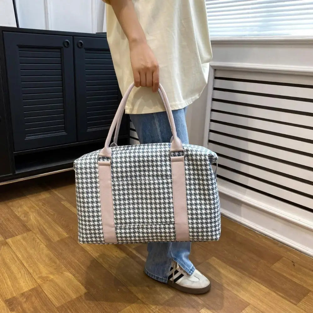 Stylish Houndstooth Canvas Travel Bag with Original Tags