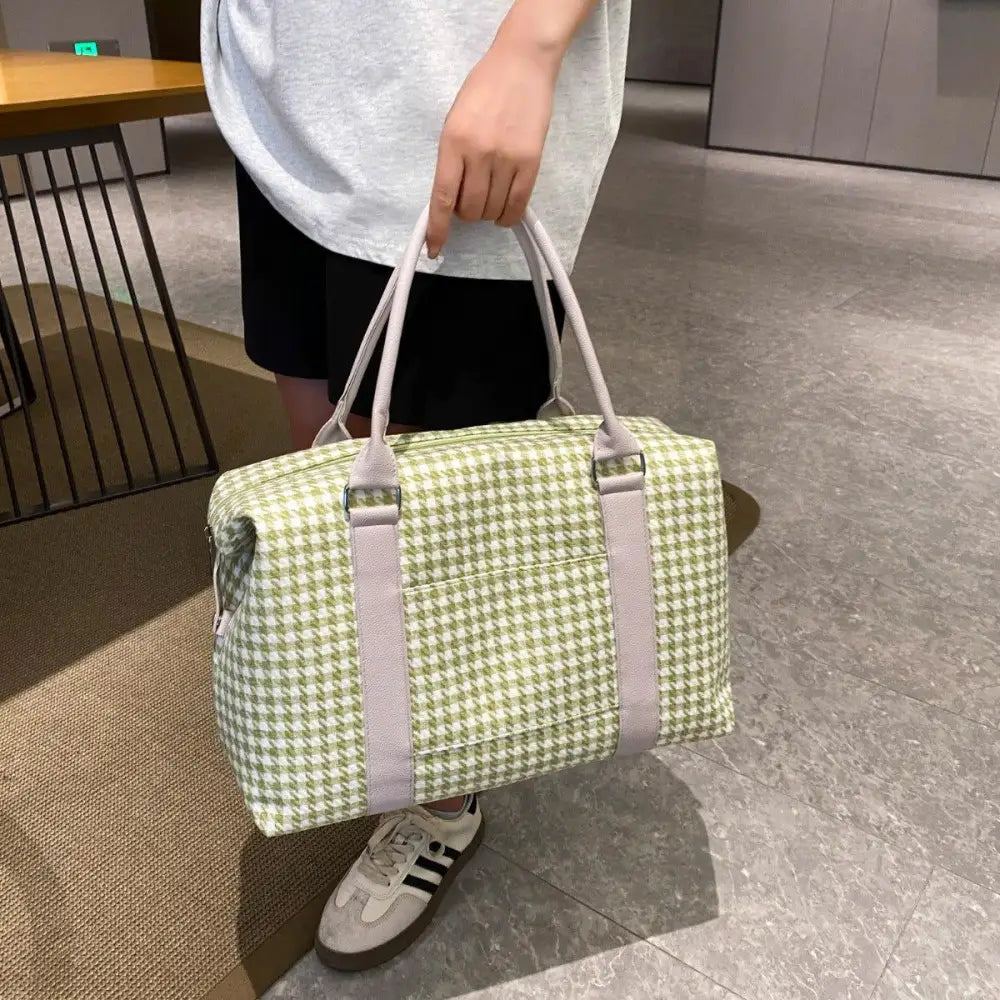 Stylish Houndstooth Canvas Travel Bag with Original Tags