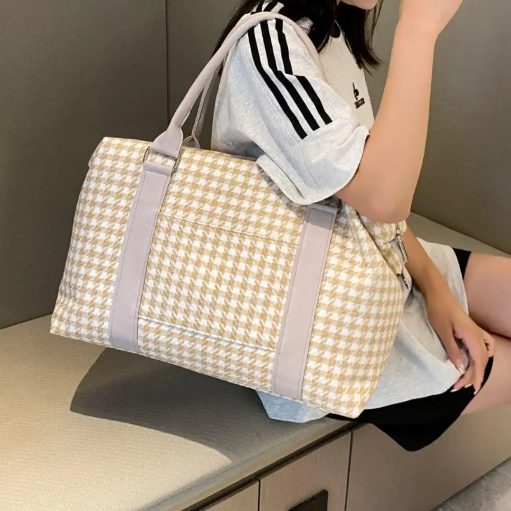 Stylish Houndstooth Canvas Travel Bag with Original Tags