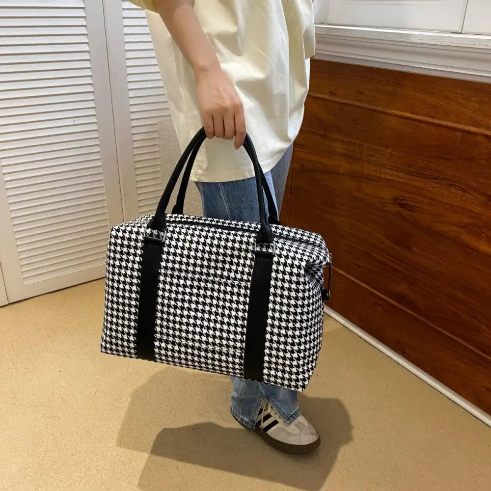 Stylish Houndstooth Canvas Travel Bag with Original Tags