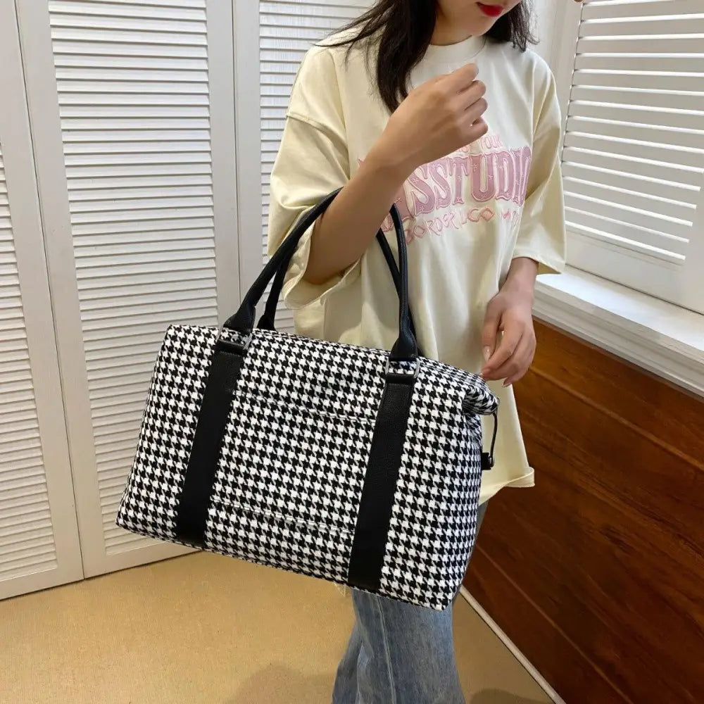 Stylish Houndstooth Canvas Travel Bag with Original Tags