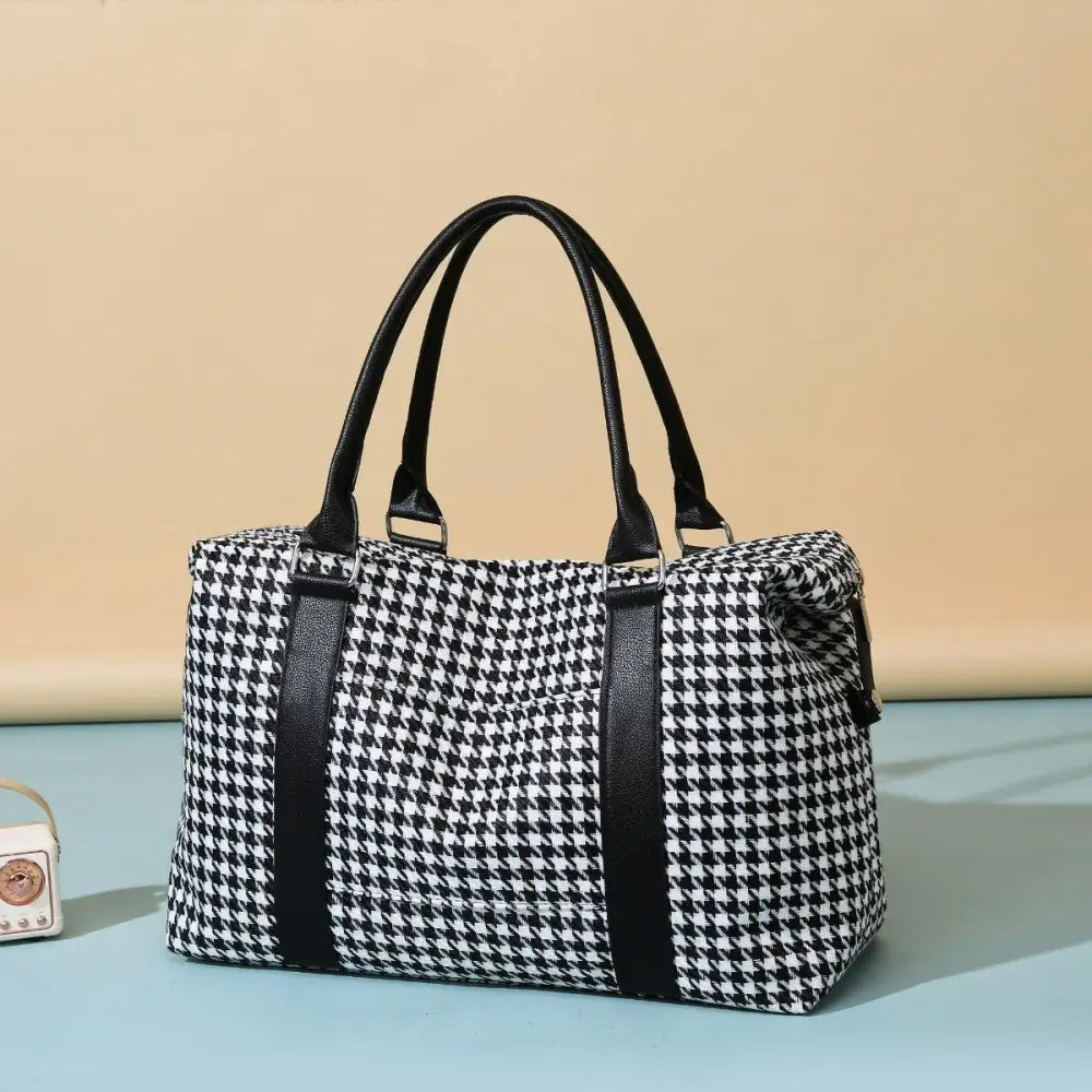 Stylish Houndstooth Canvas Travel Bag with Original Tags