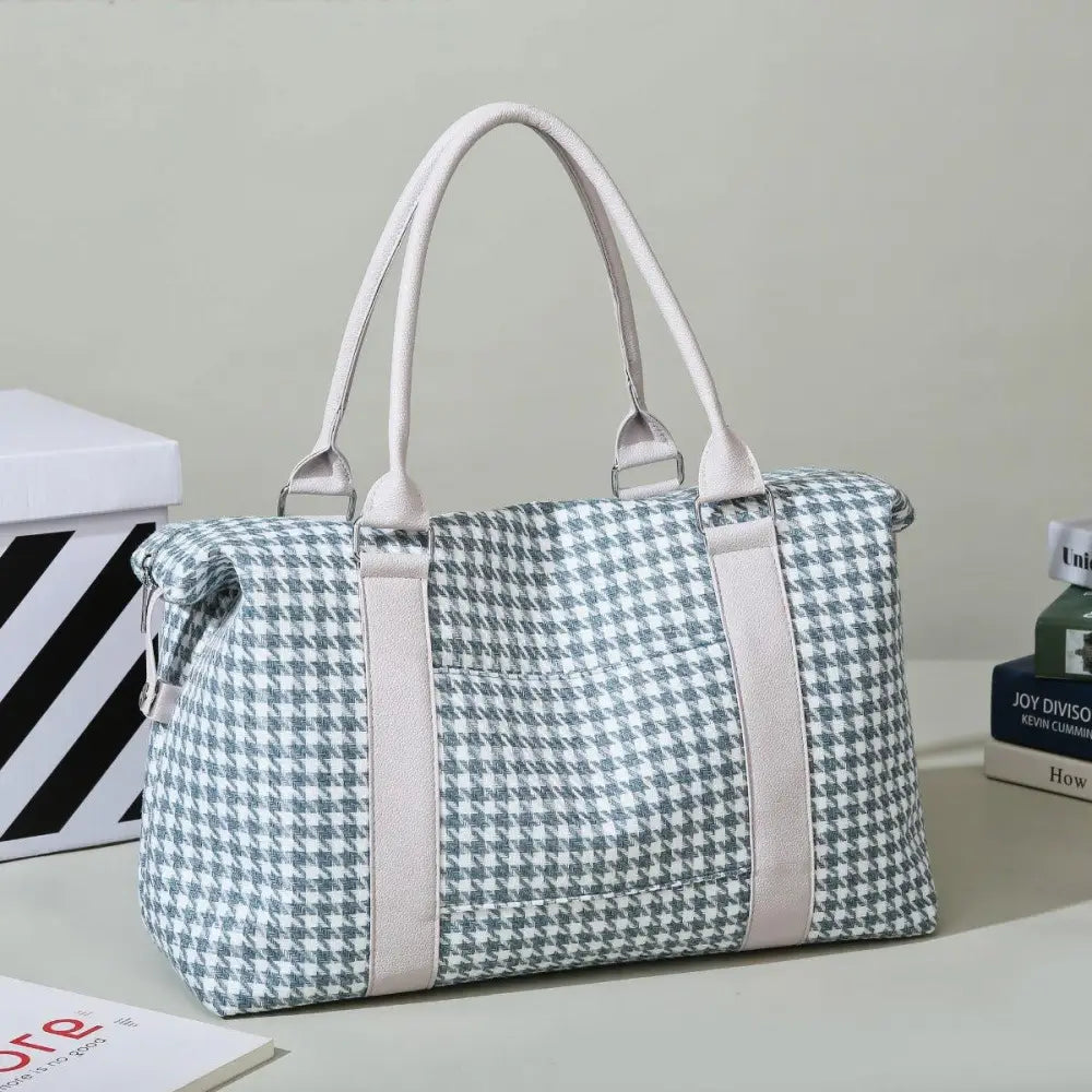 Stylish Houndstooth Canvas Travel Bag with Original Tags