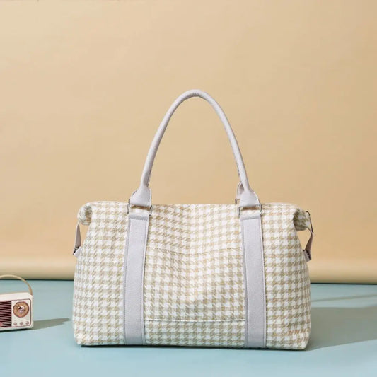 Houndstooth Canvas Travel Bag - CM Fashion