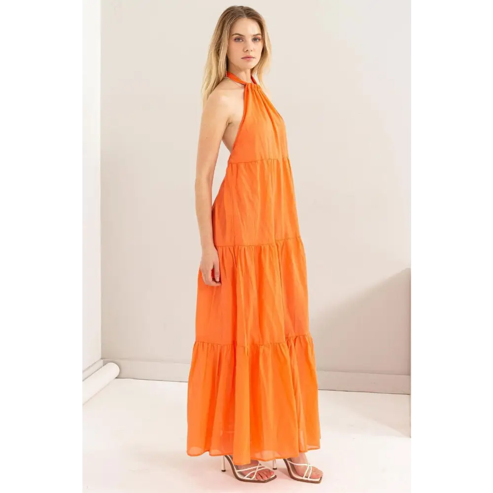 Stunning HYFVE Halter Neck Cover Up Maxi Dress in Vibrant Orange