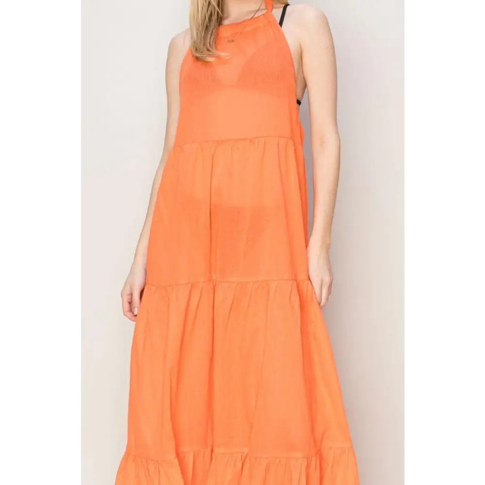 Stunning HYFVE Halter Neck Cover Up Maxi Dress in Vibrant Orange