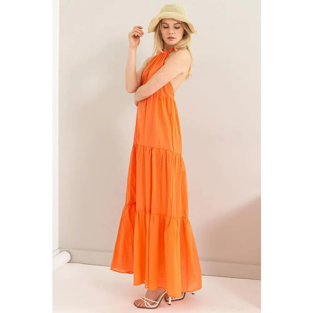 Stunning HYFVE Halter Neck Cover Up Maxi Dress in Vibrant Orange