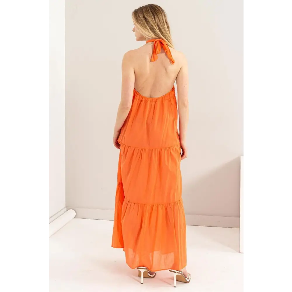 Stunning HYFVE Halter Neck Cover Up Maxi Dress in Vibrant Orange