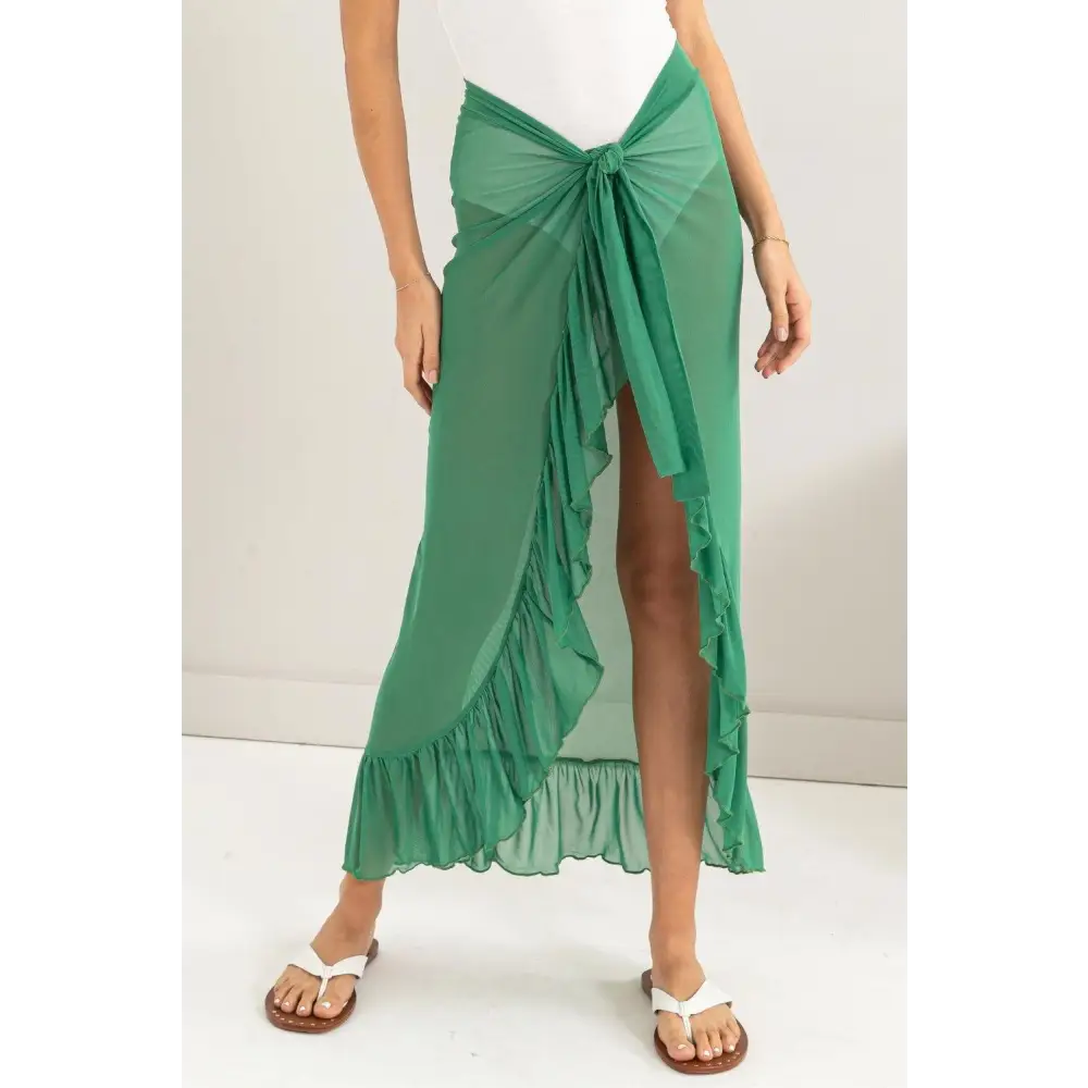 Flirty Green HYFVE Ruffle Trim Sarong Skirt for Beach Glamour