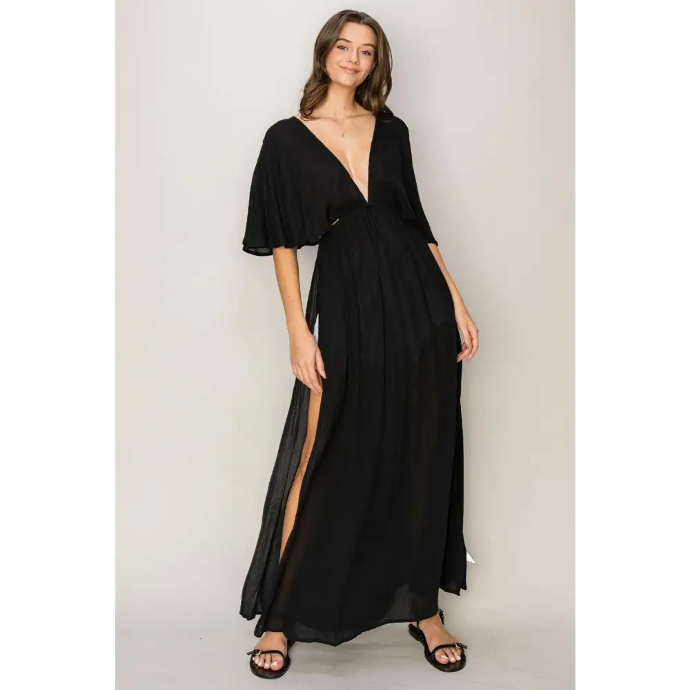 HYFVE Tie Back Maxi Split Cover Up Dress Stuns in Black