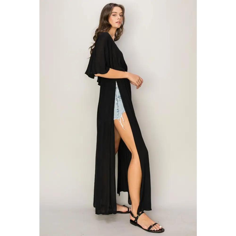 HYFVE Tie Back Maxi Split Cover Up Dress Stuns in Black