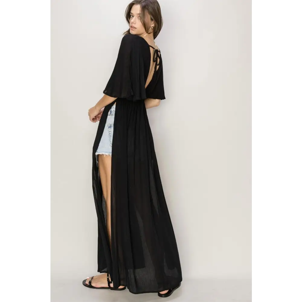 HYFVE Tie Back Maxi Split Cover Up Dress Stuns in Black