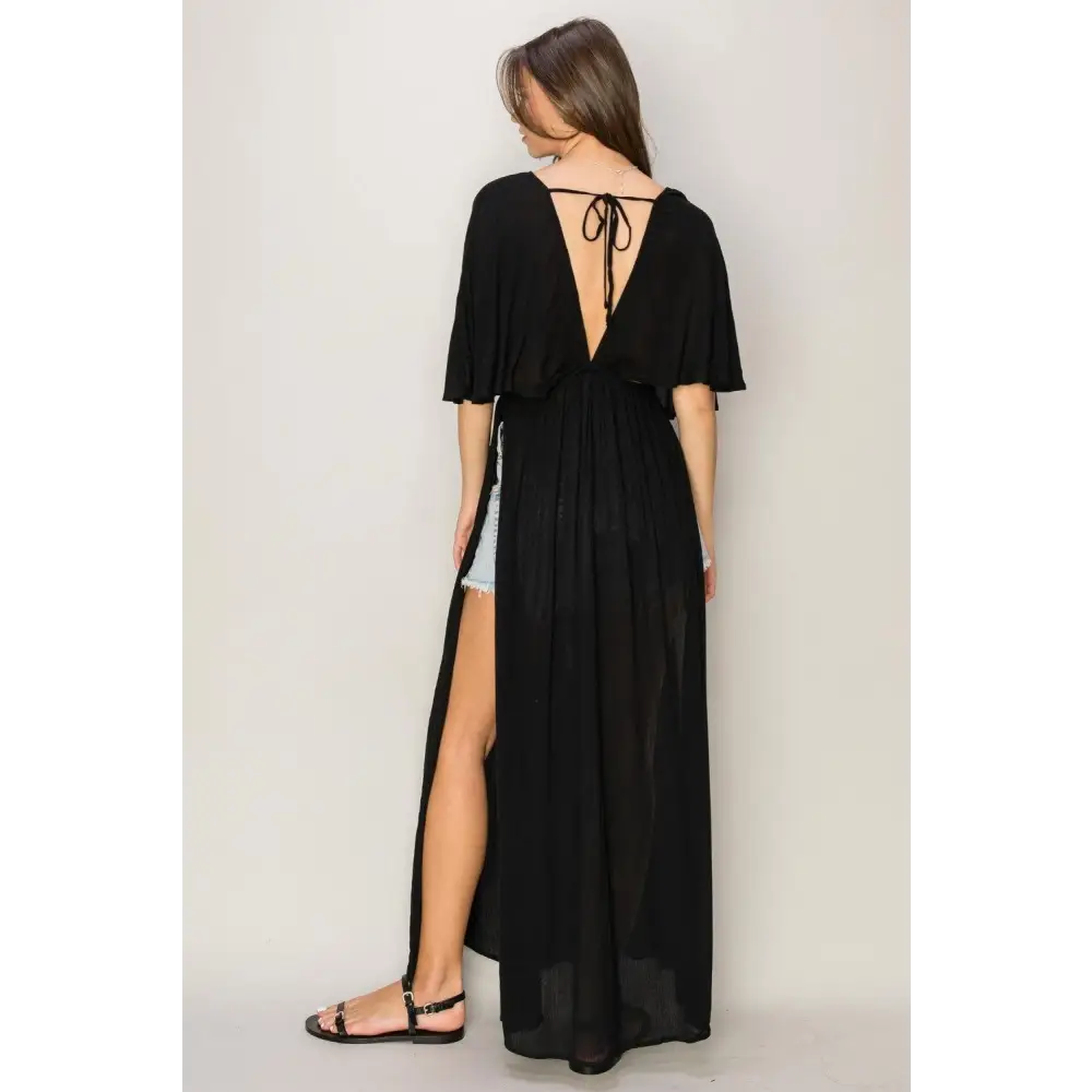 HYFVE Tie Back Maxi Split Cover Up Dress Stuns in Black