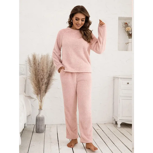 Ivy Lane Teddy Long Sleeve Top and Pants Lounge Set - CM Fashion