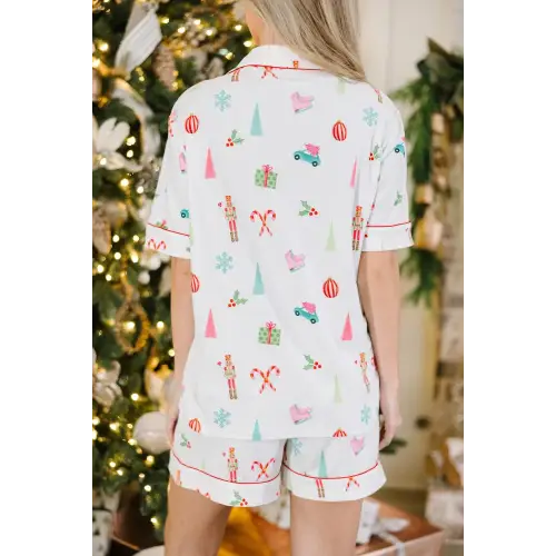 Jolly Christmas Printed Short Sleeve and Shorts Lounge Set