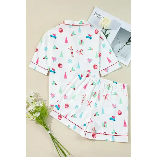 Jolly Christmas Printed Short Sleeve and Shorts Lounge Set