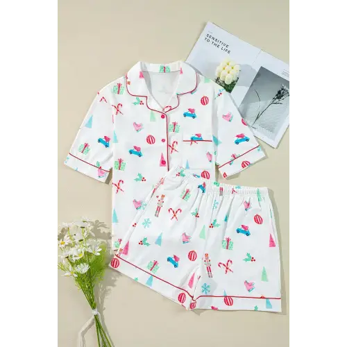 Jolly Christmas Printed Short Sleeve and Shorts Lounge Set