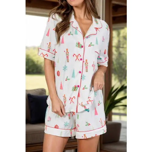 Jolly Christmas Printed Short Sleeve and Shorts Lounge Set