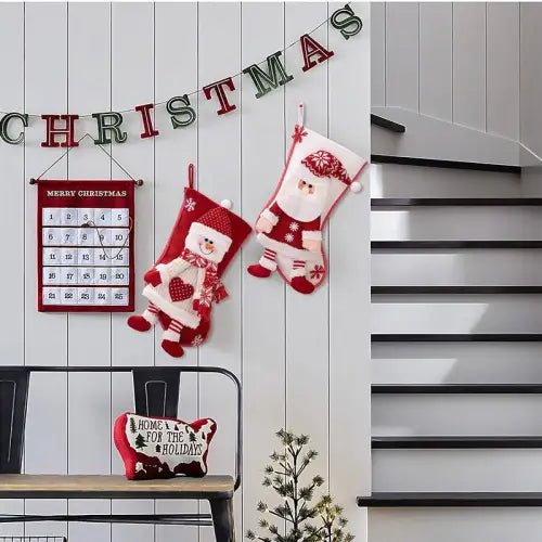 Jolly Santa and Snowman Christmas Stocking Hanging Widget