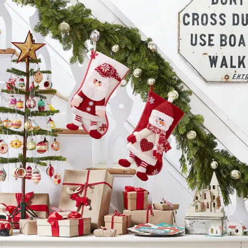Jolly Santa and Snowman Christmas Stocking Hanging Widget
